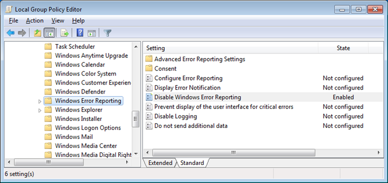 microsoft application error reporting how to enable